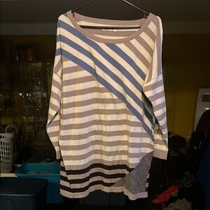 Old Navy Women's Long Sleeve Striped Top - Blue, White, and Black